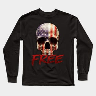 Free Skull American Flag US Tee American Flag Patriot Long Sleeve T-Shirt